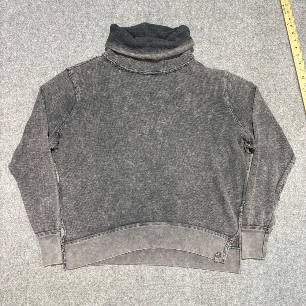 We The Free Free People Gray Acid Wash Turtleneck Sweatshirt Boxy Raw Seam XS
